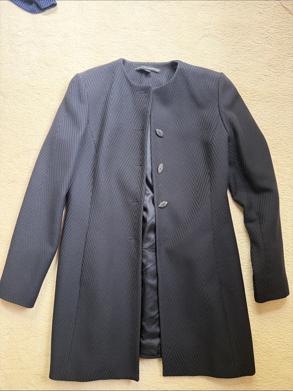Ellen Tracy Black Long Sleeve Textured Coat